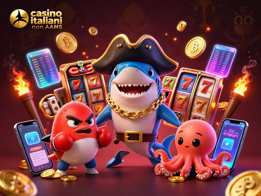 Gioca nei casino italiani non AAMS con il pirata squalo e l'ottocorno che tiene monete d'oro.