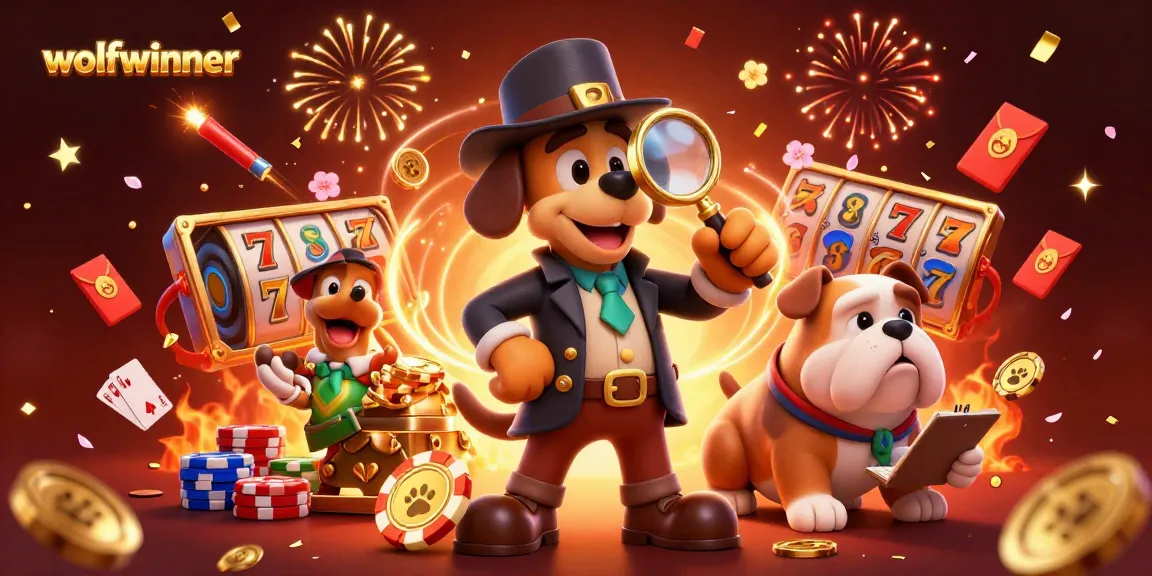 Engage with wolfwinner's thrilling slots action featuring a detective duo uncovering hidden treasures in this vibrant illustration.
