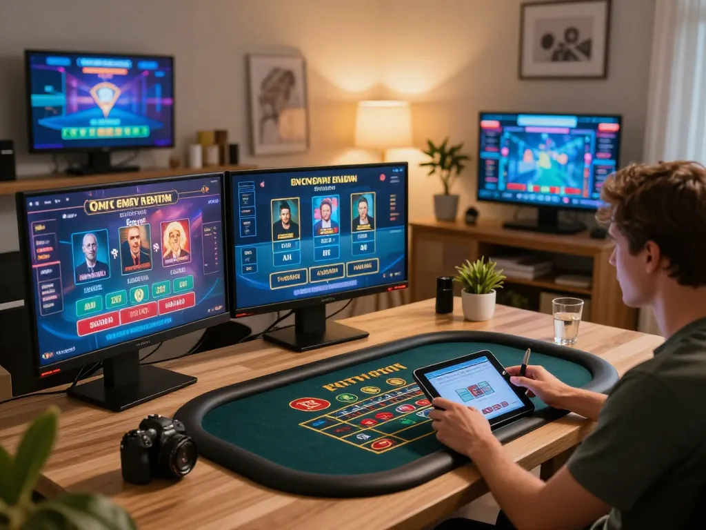 Engaging in online casino gameplay at home using tablet for rokok 88 betting strategy.