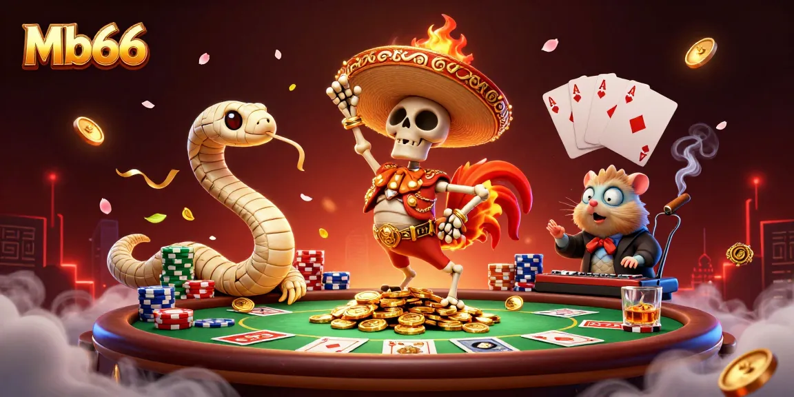 Experience the excitement of Mb66 with a vibrant 3D illustration featuring casino elements.