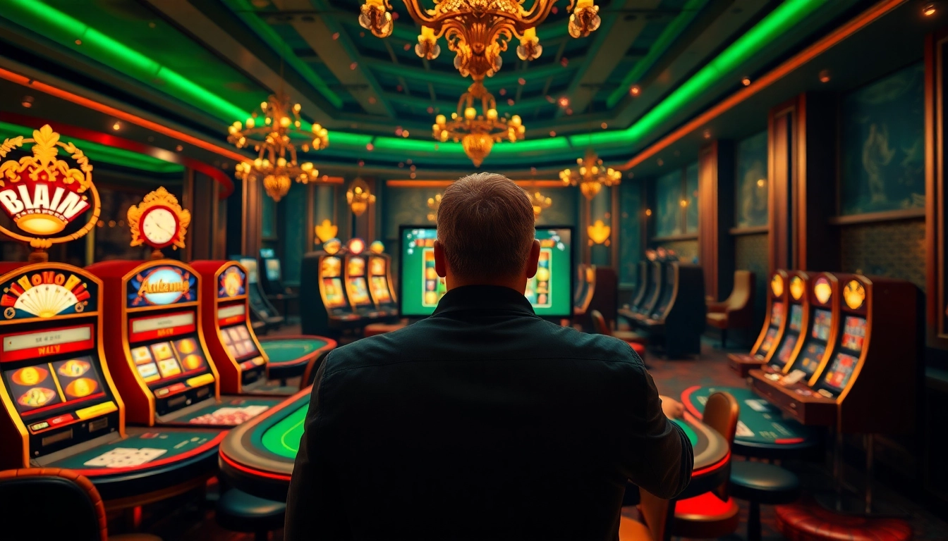 Experience thrilling gameplay with 8kbet's luxury casino atmosphere featuring vibrant machines and elegant tables.