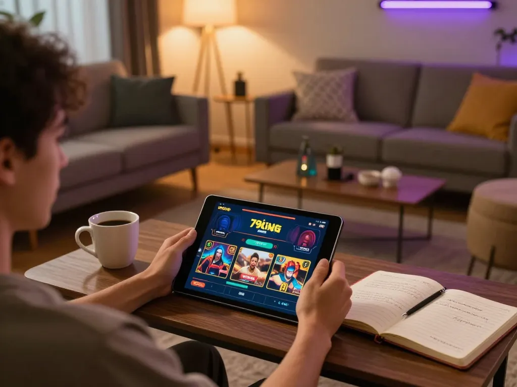Engaging with the Link 79king app showcasing an online casino gaming experience at home.