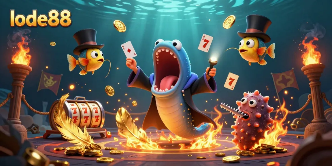 Play exciting games with lode88's vibrant 3D casino-themed illustration showcasing thrilling card tricks.