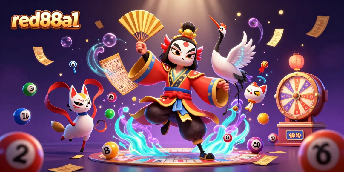 Experience the excitement of red88a1 with vibrant gambling elements and dynamic characters illuminating the scene.