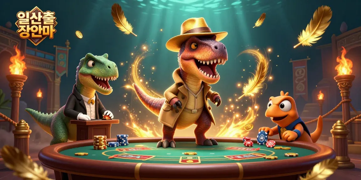 Experience the excitement of 일산출장안마 as a velociraptor card counter blends in at the blackjack table amidst captivating casino elements.